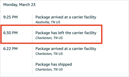 Package has left the carrier facility