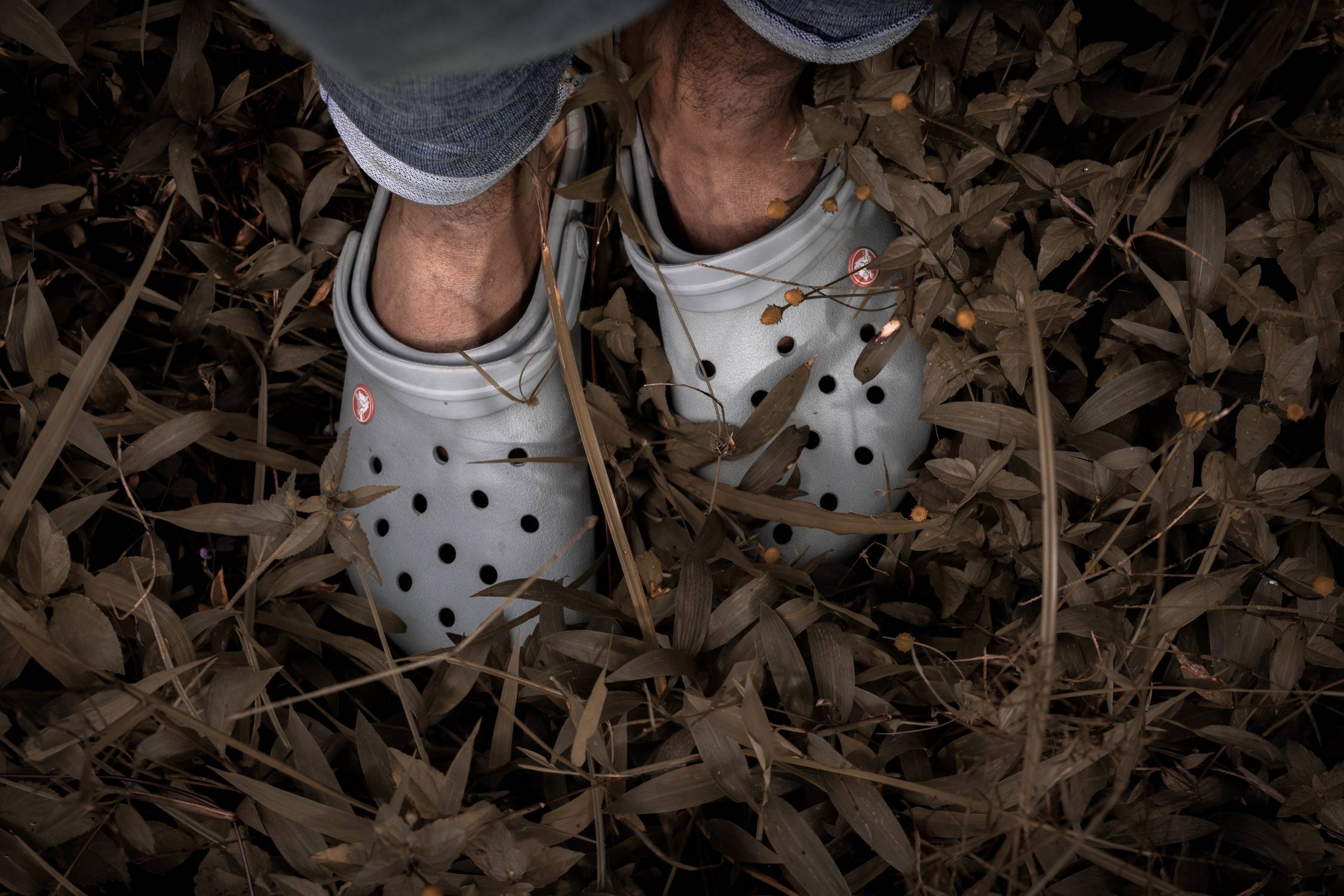 dirty white crocs
