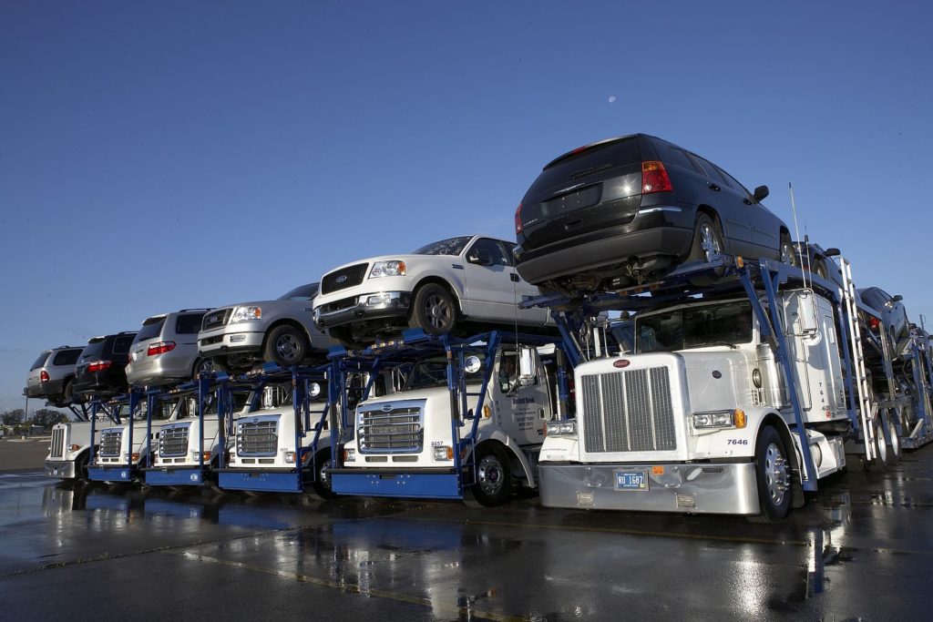 Cars on a car transporter truck