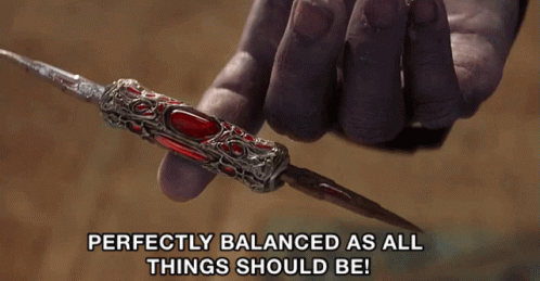 Thanos balancing a knife