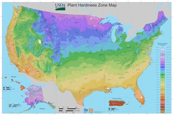 USDA hardiness zone map
