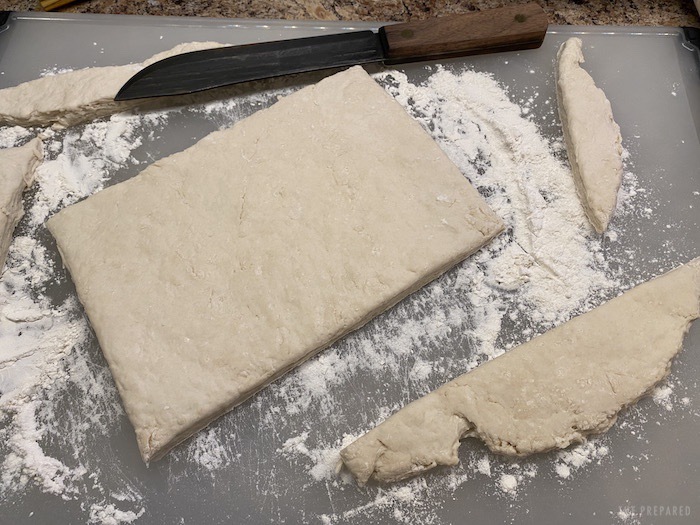 Squared-off hardtack dough