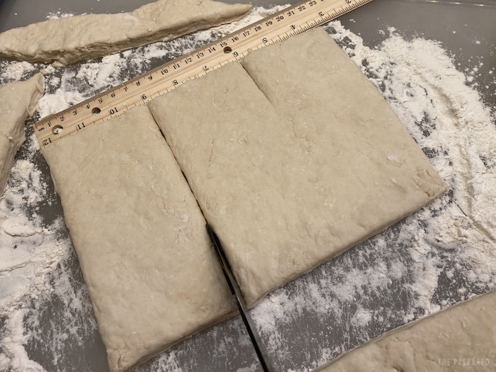 Slicing the hardtack dough