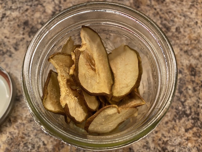 Pear chips in a jar
