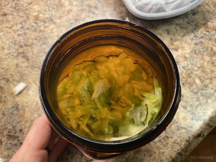 Shredded cabbage in a jar