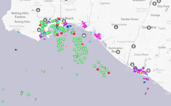 A map of ships outside California