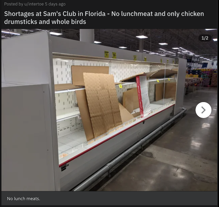 No lunchmeat or chicken pieces at Sam's Club