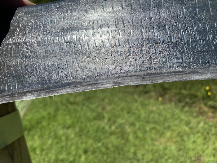 Close up of a scythe blade's edge