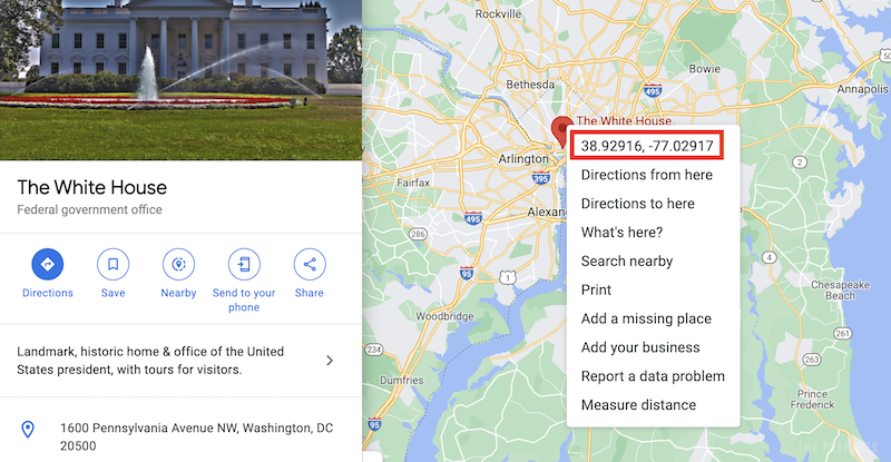 Finding the White House in Google Maps