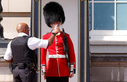 Are the police watering the Queen's Guard outside Buckingham Palace due to the heat wave
