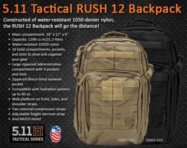 Tool Bug Out Bag 5.11 Rush 12 Spec (Large)